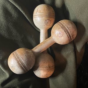 Vintage Victorian Antique Wooden Pair of Exercise Dumbbells